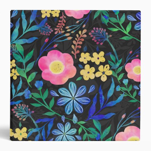 Pretty Girly Pink Blue Floral Gray design 3 Ring Binder