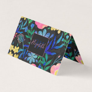 Pretty Girly Pink Blue Floral Gray design Business Card