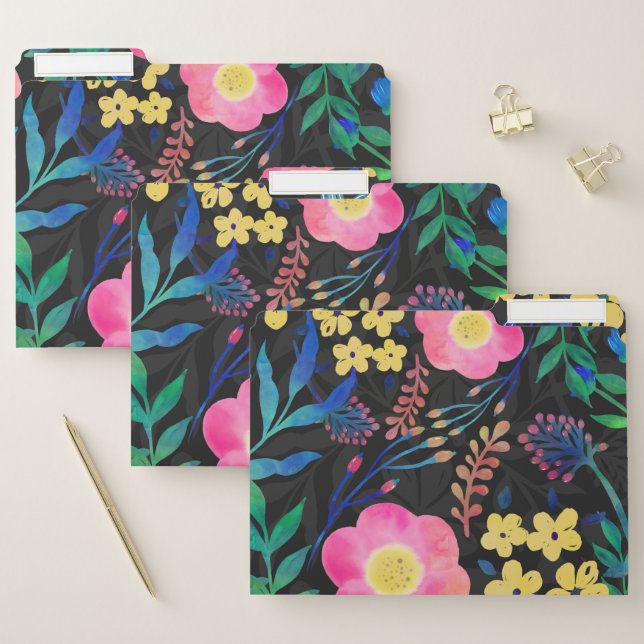 Pretty Girly Pink Blue Floral Gray design File Folder (Set)