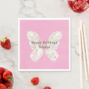 Pretty Girly Pink Butterfly Wings Birthday Napkins