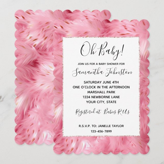 Pretty Girly Pink Faux Fur Invitation (Front/Back)