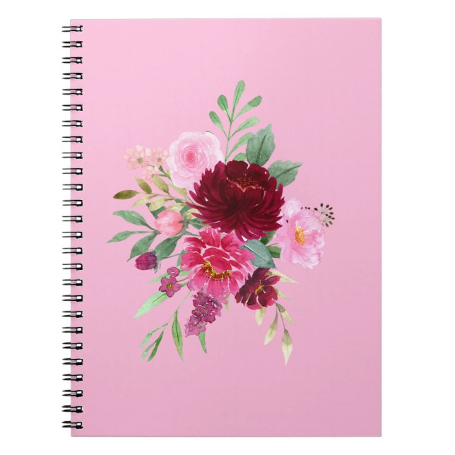 Pretty Girly Pink  Floral Notebook (Front)