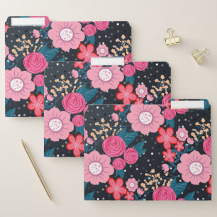 Pretty girly pink Floral Silver Dots Gray design File Folder