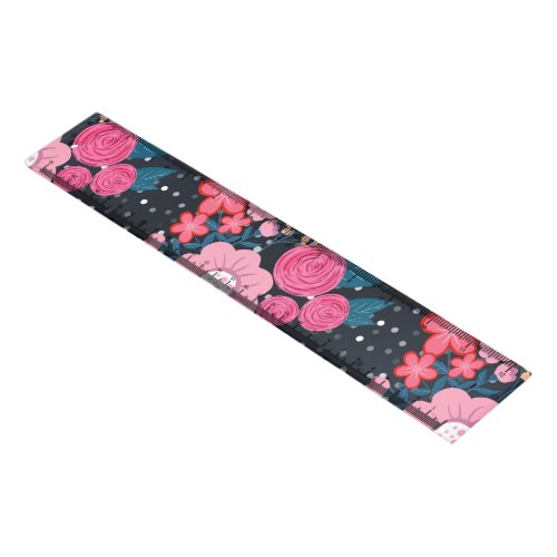 Pretty girly pink Floral Silver Dots Gray design Ruler