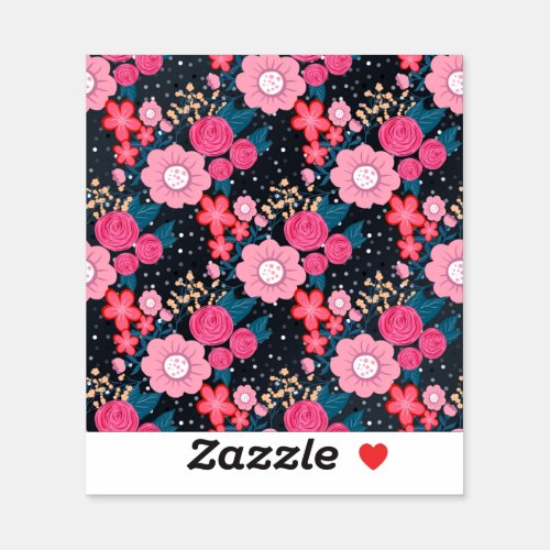 Pretty girly pink Floral Silver Dots Gray design Sticker