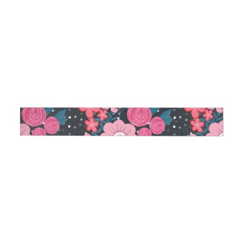 Pretty girly pink Floral Silver Dots Gray design Wrap Around Label
