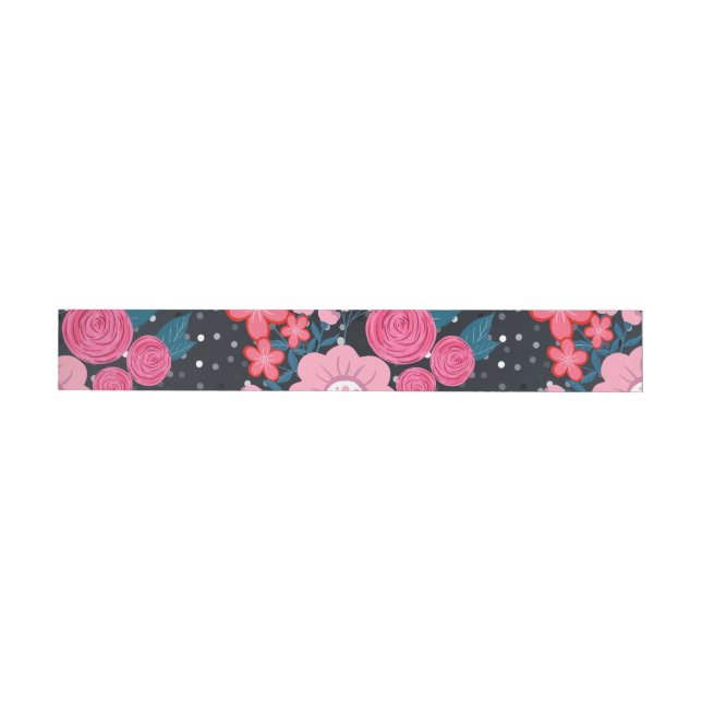 Pretty girly pink Floral Silver Dots Gray design Wrap Around Label (Individual)