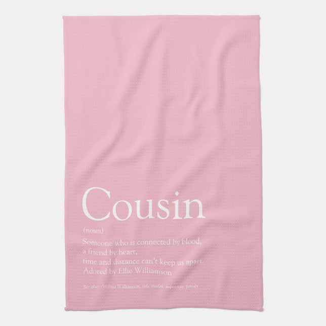Pretty Girly Pink Fun Best Ever Cousin Definition Kitchen Towel (Vertical)