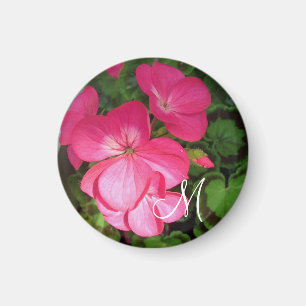 Pretty Girly Pink Geranium Photo Monogram Magnet