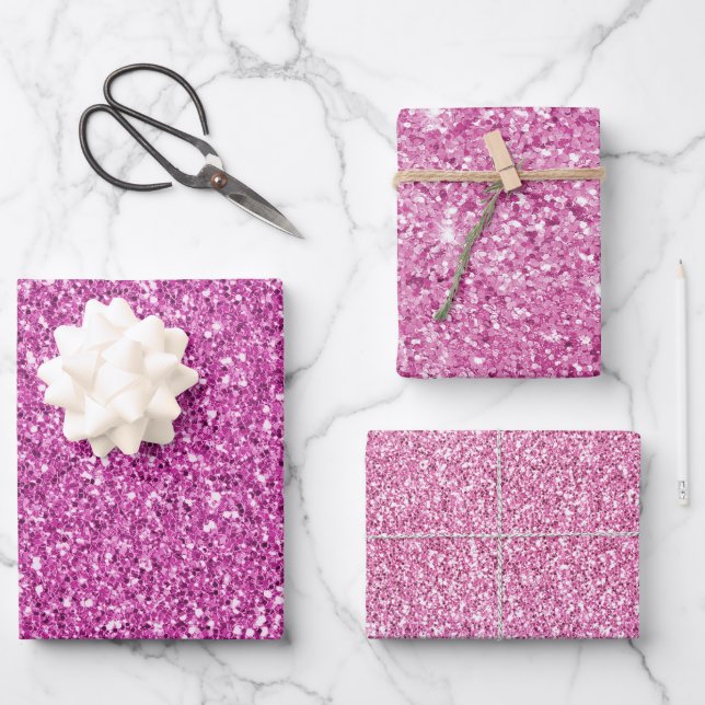 Pretty Girly Pink Glitter Sparkle  Wrapping Paper Sheets (Front)