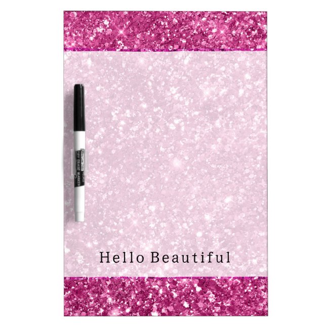 Pretty Girly Pink Glitzy Glitter Sparkle Dry Erase Board (Front)