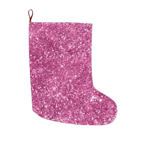 Pretty Girly Pink Glitzy Glitter Sparkle Large Christmas Stocking