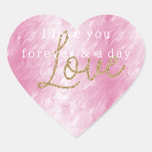Pretty Girly Pink Gold Glitter Love Heart Sticker (Front)