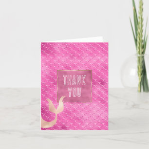 Pretty Girly Pink Mermaid Letterpress Thank You Card