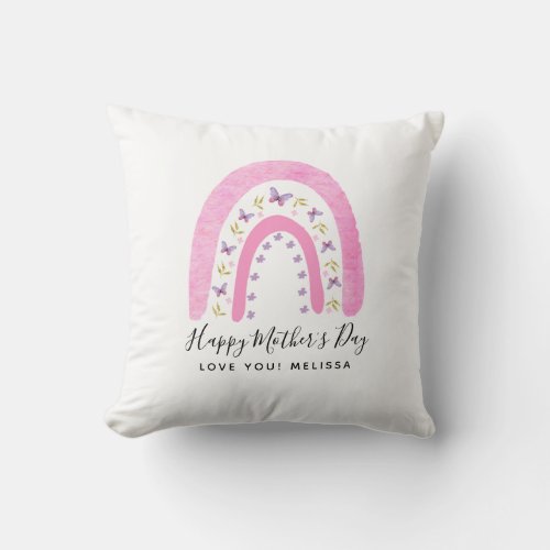 Pretty Girly Pink Rainbow Mothers Day Throw Pillow