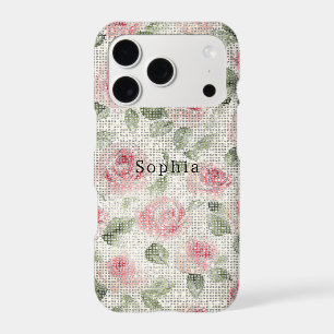 Pretty Girly Pink Sparkle Roses Floral iPhone 17 Pro Case