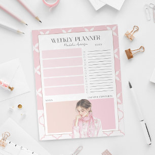 Pretty Girly Pink Weekly Planner Notepad