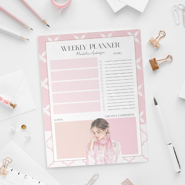 Pretty Girly Pink Weekly Planner Notepad (Creator Uploaded)