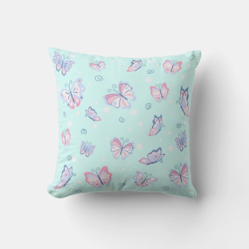 Pretty Girly Pink Whimsical Modern Butterfly Throw Pillow