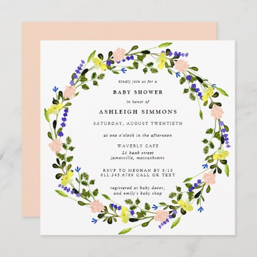 Pretty Girly Pink Yellow Floral Baby Shower Invitation