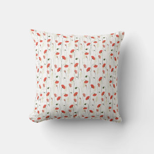 Pretty Girly Poppies Floral Pattern Throw Pillow