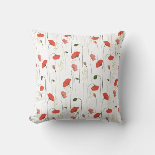 Pretty Girly Poppies Floral Pattern Throw Pillow