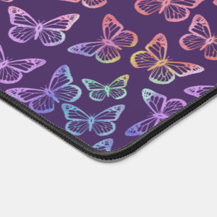 Pretty Girly Purple Butterfly Pattern Iridescent Desk Mat