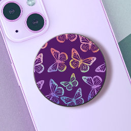   Pretty Girly Purple Butterfly Pattern Iridescent PopSocket
