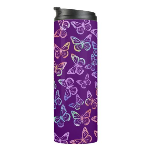   Pretty Girly Purple Butterfly Pattern Iridescent Thermal Tumbler