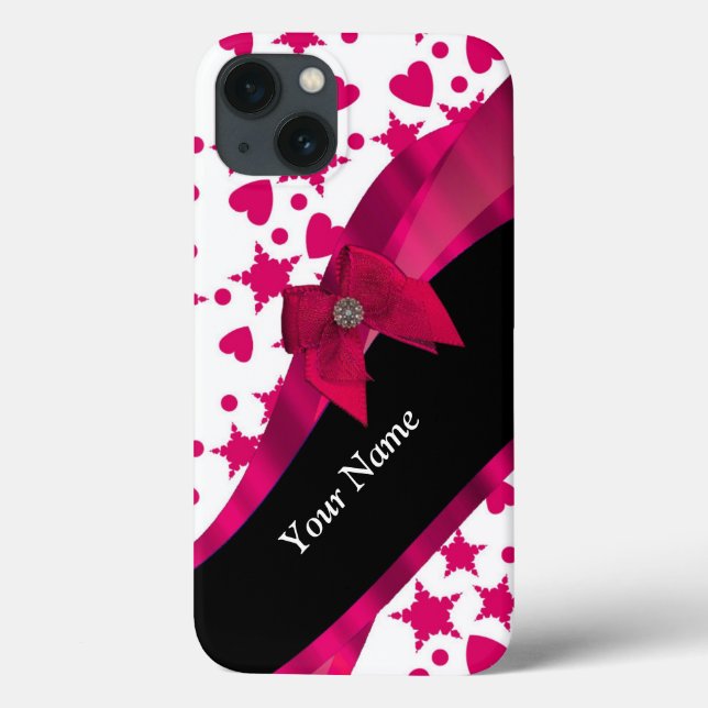 Pretty girly red and white patterned monogram Case-Mate iPhone case (Back)