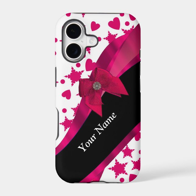 Pretty girly red and white patterned monogram iphone case (Back)