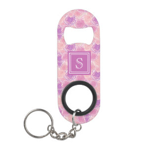 Pretty Girly Rose Floral Custom Monogram Keychain Bottle Opener