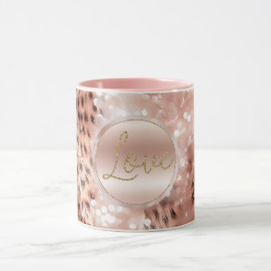 Pretty Girly Rose Gold Leopard Bokeh Mug