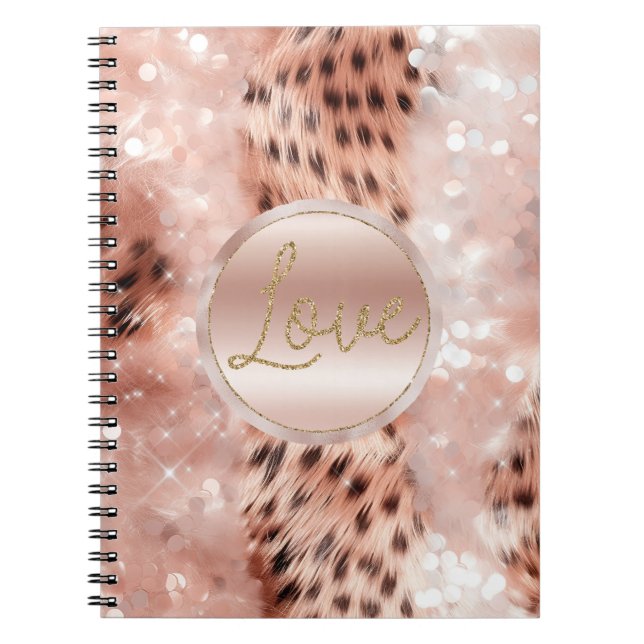 Pretty Girly Rose Gold Leopard Bokeh Notebook (Front)