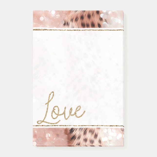 Pretty Girly Rose Gold Leopard Bokeh Post-it Notes (Front)