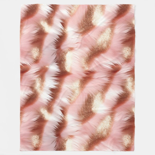Pretty Girly Rose Gold Pink White Fleece Blanket (Front)