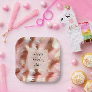 Pretty Girly Rose Gold Pink White Paper Plates