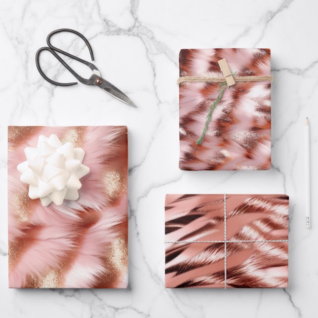 Pretty Girly Rose Gold Pink White Wrapping Paper Sheets (Front)
