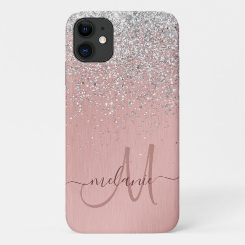 Pretty Girly Rose Gold Silver Glitter Sparkly iPhone 11 Case