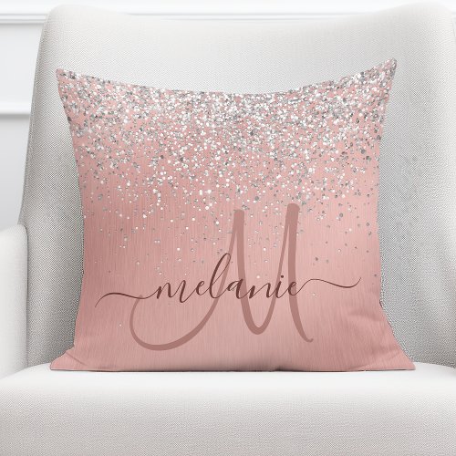 Pretty Girly Rose Gold Silver Glitter Sparkly Throw Pillow