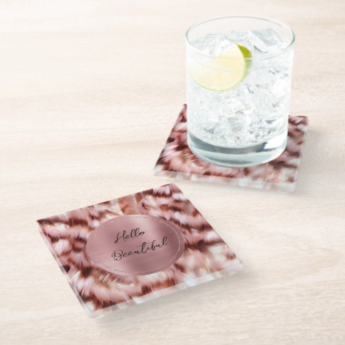 Pretty Girly Rose Gold Zebra Glitzy Animal  Glass Coaster