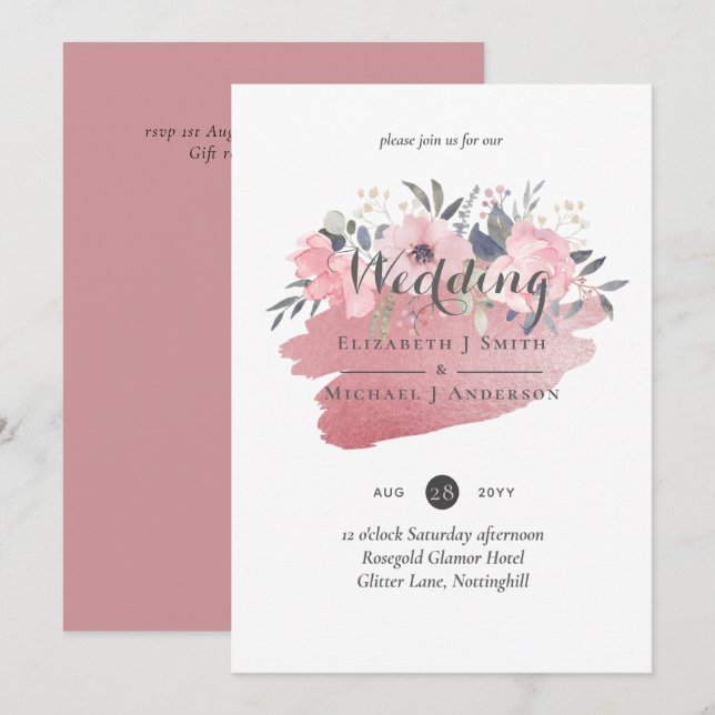 Pretty Girly Rosegold Floral Glam Wedding (Front/Back)