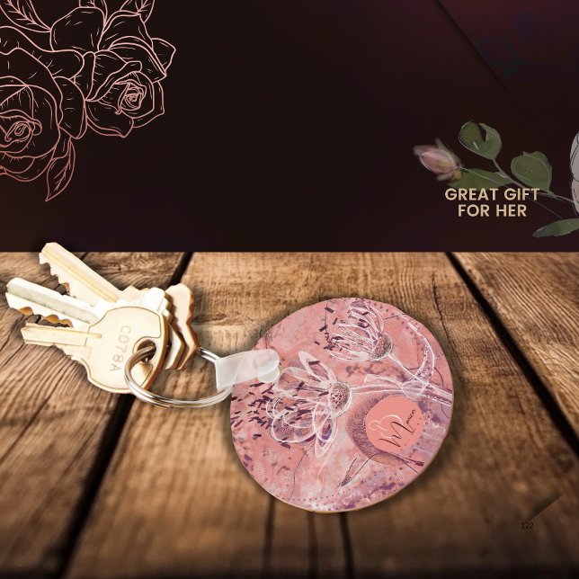 Pretty Girly Salmon Pink Flowers  Keychain (Pretty Girly Salmon Pink Flowers Keychain)