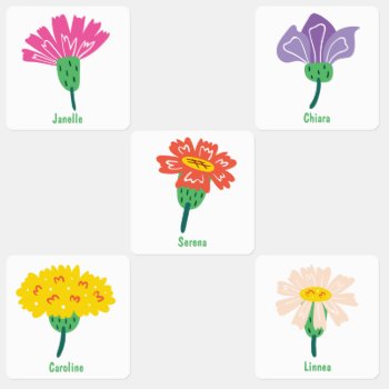 Pretty Girly Spring Flowers Carnation Daisy  Kids' Labels by Word_Bird at Zazzle