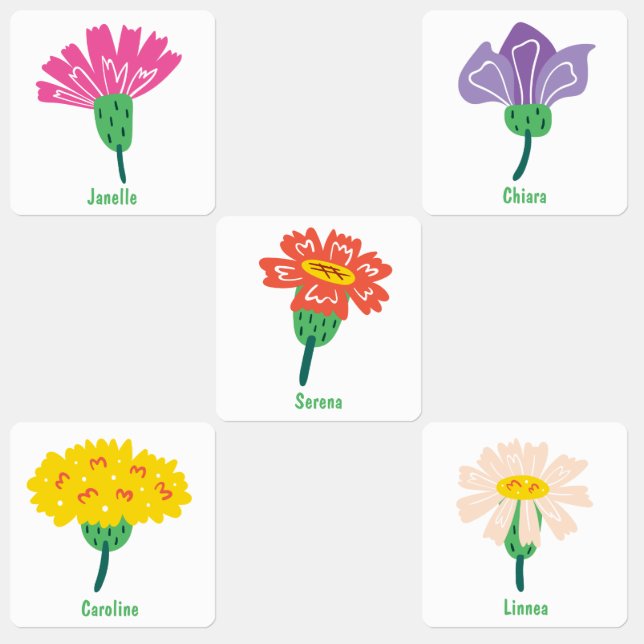 Pretty girly spring flowers carnation daisy  kids' labels (Group)