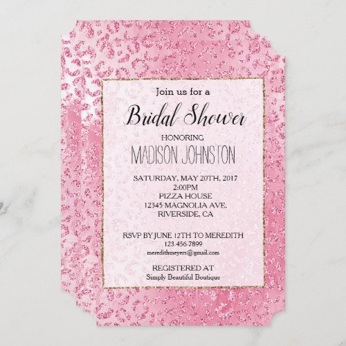 Pretty Girly Sugar Pink Glitter Leopard Invitation