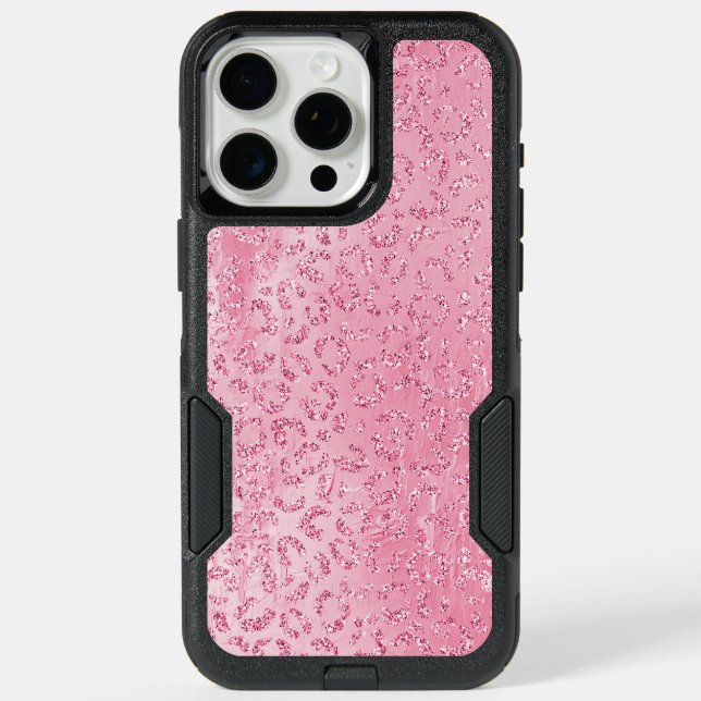 Pretty Girly Sugar Pink Glitter Leopard iPhone 15 Pro Max Case (Back)