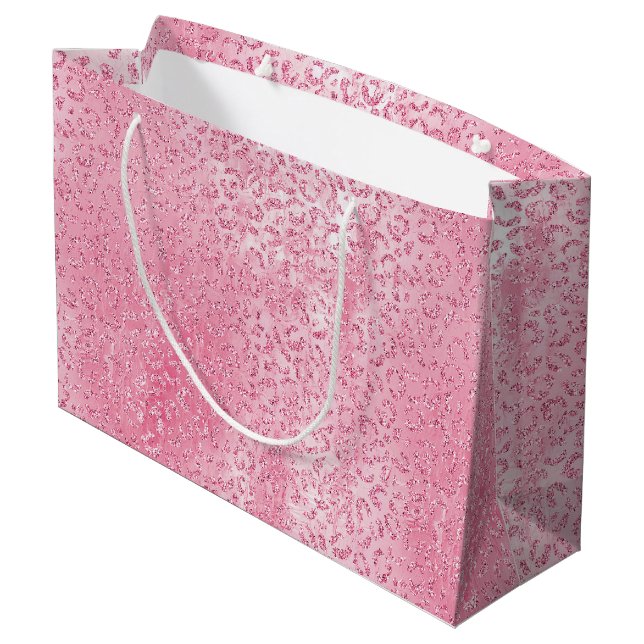 Pretty Girly Sugar Pink Glitter Leopard Large Gift Bag (Back Angled)