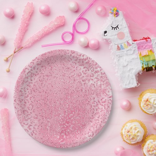 Pretty Girly Sugar Pink Glitter Leopard Paper Plates