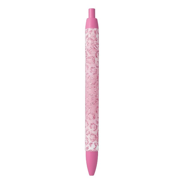 Pretty Girly Sugar Pink Glitter Leopard Pen (Front Vertical)